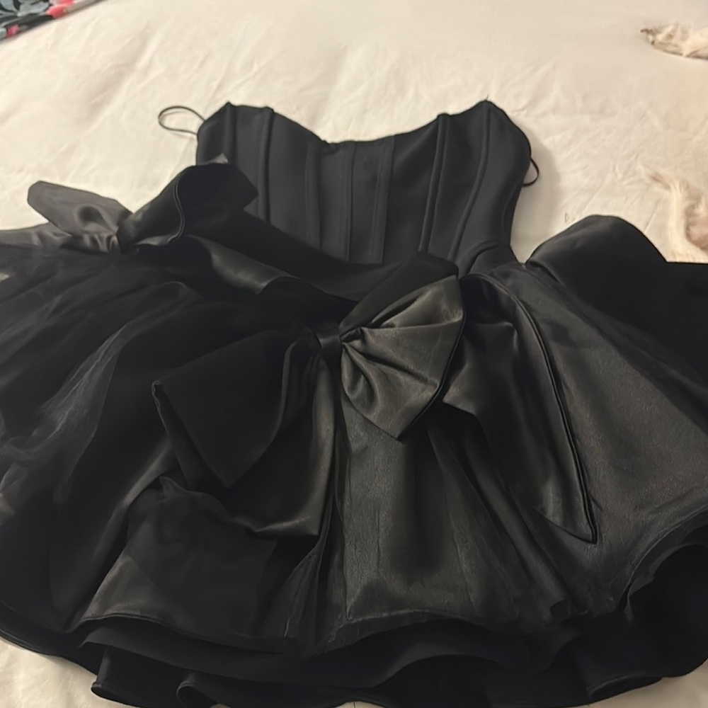 Fashion Nova Black Satin Kids Dress with Bows